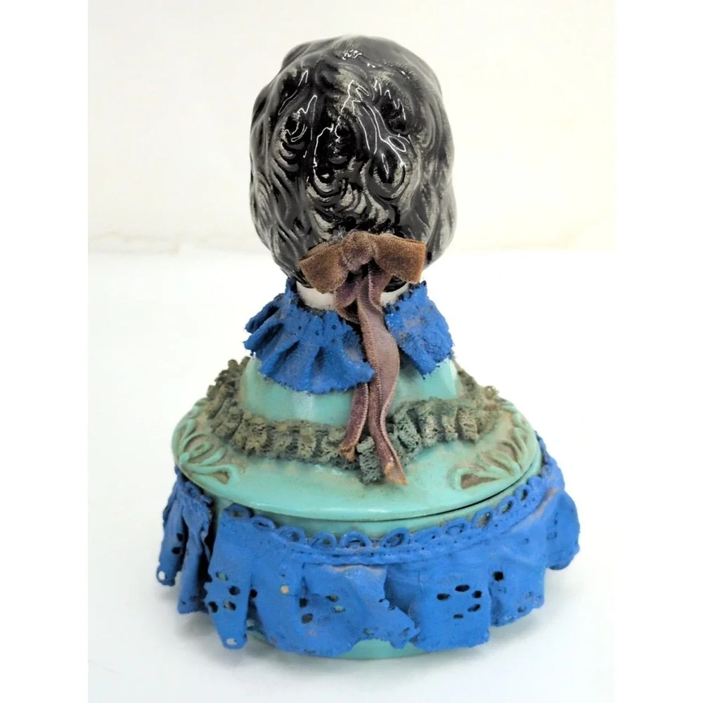 Vintage Victorian Half Doll Porcelain Lady Dresser Box Ceramic Powder Jar